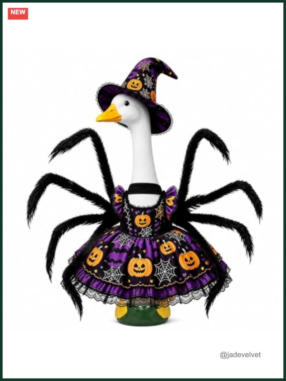 Halloween Goose Statue with Spider Witch Costume Outdoor Yard Decor